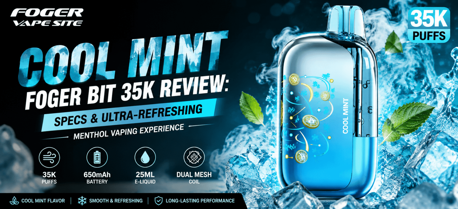 Cool Mint Foger Bit 35K review featured image highlighting specs and ultra-refreshing menthol vaping experience