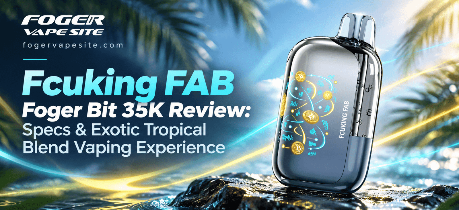 Fcuking FAB Foger Bit 35K vape review featured image with tropical background and Foger Vape Site branding