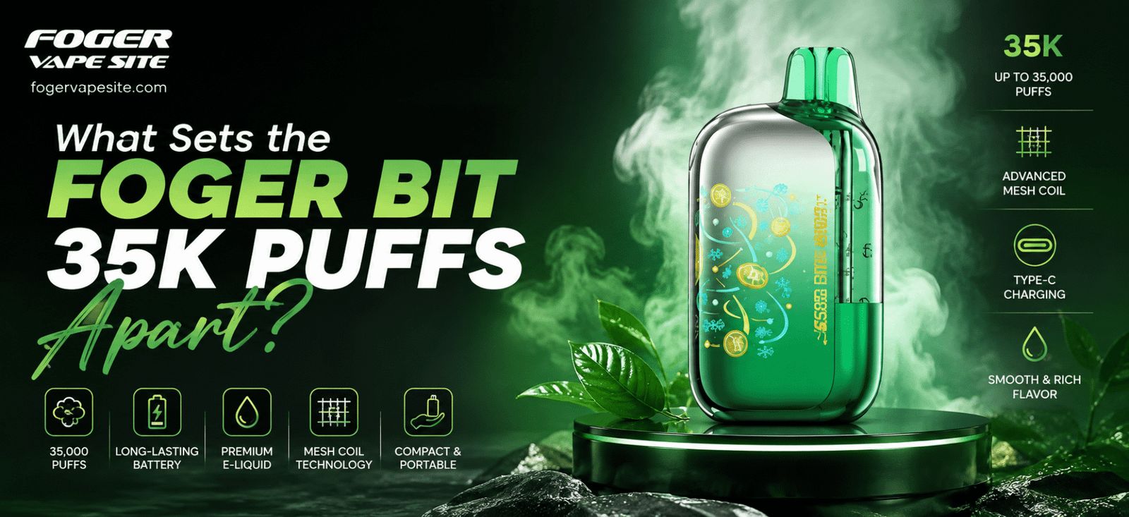 What Sets the Foger Bit 35K Puffs Apart featured image with green Foger Bit vape device